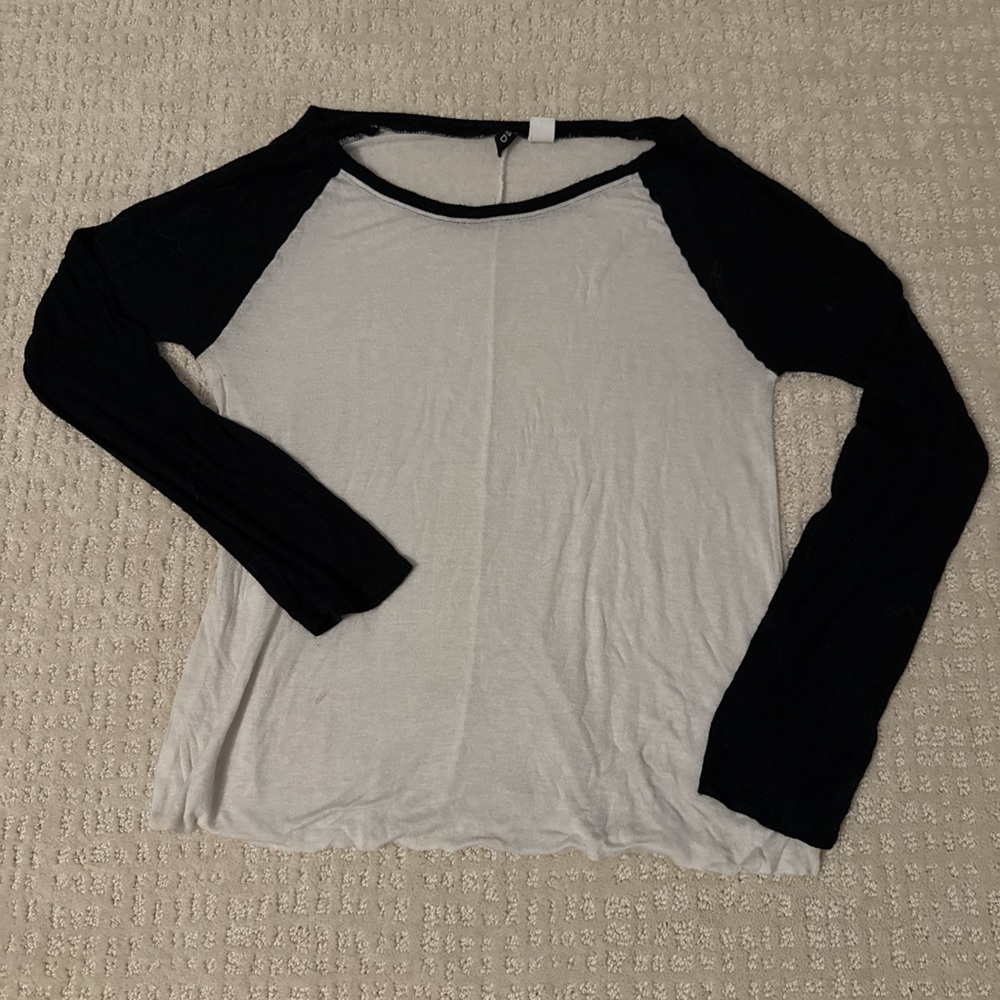 BDG Black and White Long Sleeve Raglan Tee